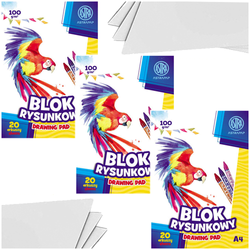 BLOK RYSUNKOWY BIAŁY A4 ASTRA 20 KARTEK 100g SZKOLNY PLASTYKA - 3 sztuki