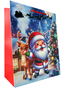 TORBA PREZENTOWA TOREBKA ŚWIĄTECZNA MIKOŁAJKI CHOINKA BŁĘKIT 31x40x12 cm