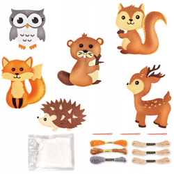 ZESTAW DO SZYCIA KREATYWNY FILCOWE WYSZYWANKI LEŚNE ZWIERZĘTA DIY ASKATO