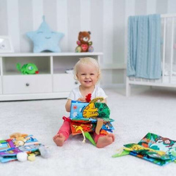 KSIĄŻECZKA SENSORYCZNA EDUKACYJNA MATERIAŁOWA DINOZAURY WYSTAJĄCE OGONKI