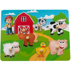 UKŁADANKA DREWNIANA FARMA WIEŚ ZWIERZĘTA PUZZLE Z UCHWYTAMI SMILY PLAY