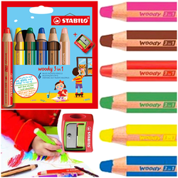 KREDKI OŁÓWKOWE GRUBE JUMBO 6 KOLORÓW 3w1 TEMPERÓWKA WOODY STABILO
