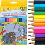 KREDKI OŁÓWKOWE GRUBE JUMBO 12 INTENSYWNYCH KOLORÓW SZEŚCIOKĄTNE GIMBOO