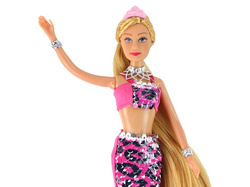 LALKA SYRENKA MERMAID DŁUGIE BLOND WŁOSY SYRENI OGON RÓŻOWA CEKINY 