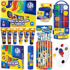 WYPRAWKA SZKOLNA FARBY W TUBKACH PLASTELINA PĘDZELKI ASTRA