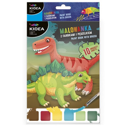 KOLOROWANKA MALOWANKA Z FARBKAMI I PĘDZELKIEM DINOZAURY 10 ARKUSZY A5 KIDEA