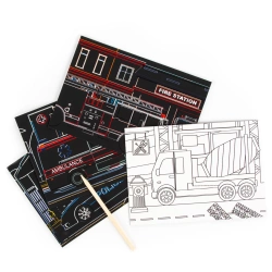 WYDRAPYWANKA I KOLOROWANKA Z RYSIKIEM 6 ARKUSZY POJAZDY POLICJA STRAŻ KIDEA