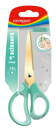 NOŻYCZKI SZKOLNE METALLIC POWŁOKA TYTANOWA ZAOKRĄGLONE 15.5cm KEYROAD