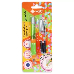 PIÓRO KULKOWE ZE STALÓWKĄ 0,7 mm ZENITH SIMPLE DO NAUKI PISANIA + 2 NABOJE