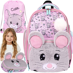 PLECAK SZKOLNY BAMBINO WŁOCHACZ PLUSZOWY 3w1 PIÓRNIK WOREK UROCZA MYSZKA