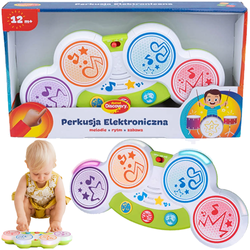 PERKUSJA ELEKTRONICZNA MELODIE KOLOROWE ŚWIATEŁKA INSTRUMENT BONGOSY DUMEL