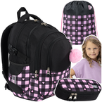 PLECAK SZKOLNY ST.RIGHT BP-01 3w1 PIÓRNIK WOREK RÓŻOWA SZACHOWNICA