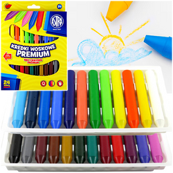 KREDKI WOSKOWE PREMIUM ŚWIECOWE SZKOLNE 24 KOLORY INTENSYWNE ŻYWE ASTRA