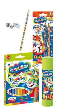 WYPRAWKA SZKOLNA BAMBINO XXL DUŻY ZESTAW BLOKI ZESZYTY FARBY KLEJ + GRATISY