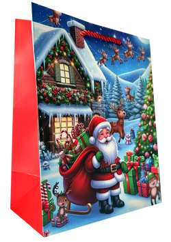 TORBA PREZENTOWA TOREBKA ŚWIĄTECZNA MIKOŁAJKI CHOINKA BŁĘKIT 31x40x12 cm