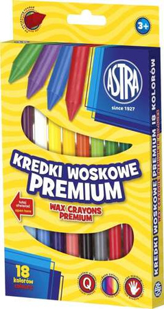 KREDKI WOSKOWE PREMIUM 18 KOLORÓW SZKOLNE INTENSYWNE ARTYSTYCZNE ASTRA