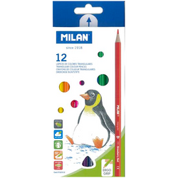 KREDKI OŁÓWKOWE TRÓJKĄTNE SZKOLNE MIĘKKIE 2.9mm 12 ŻYWYCH KOLORÓW MILAN