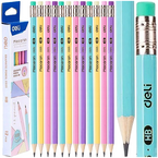 OŁÓWEK Z GUMKĄ HB DELI MACARON DREWNIANY SZKOLNY BIUROWY PASTELOWY 12 sztuk