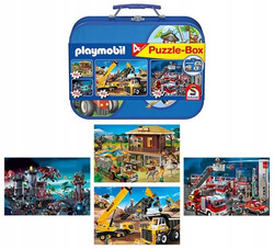 PLAYMOBIL PUZZLE 4w1 W METALOWEJ SKRZYNCE BUDOWA STRAŻ POŻARNA REMIZA