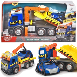 CIĘŻARÓWKA LAWETA MERCEDES Z PODNOŚNIKIEM NAPĘD ŚWIECI DŹWIĘKI DICKIE