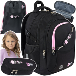 PLECAK SZKOLNY PIÓRNIK WOREK CZARNY ST.RIGHT 3w1 BP-01 ŁAŃCUSZEK PINK K-POP
