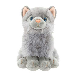 MASKOTKA KOTEK PLUSZAK SIEDZĄCY SZARY PRZYTULANKA MIŁY W DOTYKU MIĘCIUTKI