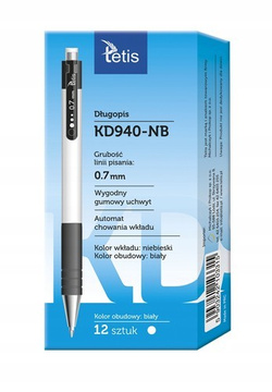 DŁUGOPIS AUTOMATYCZNY 0.7mm WKŁAD NIEBIESKI OBUDOWA BIAŁA TETIS - 12 szt.