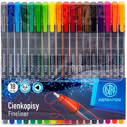 CIENKOPISY TRÓJKĄTNE ASTRA 0.4mm 18 kolorów BIUROWE SZKOLNE WYRAZISTE