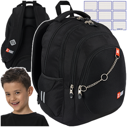 PLECAK SZKOLNY ST.RIGHT MAJEWSKI BP-06 CZARNY ŁAŃCUSZEK X WHITE + NAKLEJKI
