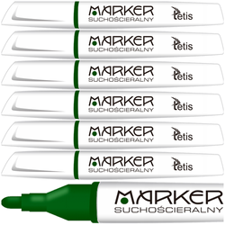 MARKER SUCHOŚCIERALNY DO BIAŁYCH TABLIC 3mm ZIELONY STOŻKOWy TETIS - 6 szt.