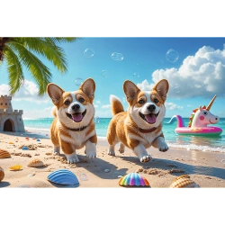 PUZZLE 100 ELEMENTÓW PSY CORGI NA PLAŻY UKŁADANKA DLA DZIECI TREFL 16536