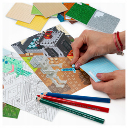 KREATYWNA MOZAIKA I KOLOROWANKA PIXELE 5 ARKUSZY NAKLEJKI PIANKOWE KIDEA