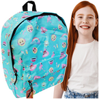 PLECAK SZKOLNY MŁODZIEŻOWY EMOJI EMOTKI BUŹKI TURKUSOWY FLAMINGI LEKKI