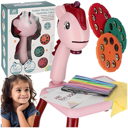 TABLICA Z PROJEKTOREM DO RYSOWANIA KREATYWNY STOLIK RZUTNIK SZABLONY RÓŻOWY