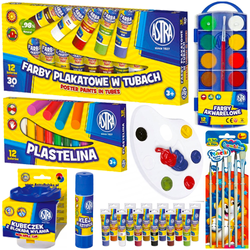 WYPRAWKA SZKOLNA FARBY PLASTELINA PALETKA NA PLASTYKĘ ASTRA