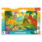 PUZZLE RAMKOWE 15 DINOZAURY PREHISTORYCZNY ŚWIAT UKŁADANKA 31359 TREFL