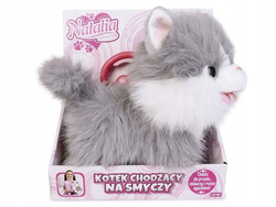 INTERAKTYWNY KOTEK CHODZĄCY NA SMYCZY MIAUCZY RUSZA OGONKIEM BIAŁO-SZARY