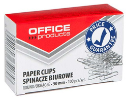 SPINACZE BIUROWE OKRĄGŁE OFFICE PRODUCTS 50mm SREBRNE 100 SZTUK
