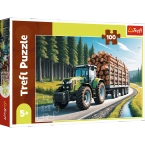 PUZZLE 100 EL. TRAKTOR CIĄGNIK LEŚNY PRZYCZEPA UKŁADANKA TREFL 16493