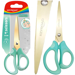 NOŻYCZKI SZKOLNE METALLIC POWŁOKA TYTANOWA ZAOKRĄGLONE 15.5cm KEYROAD