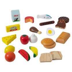 ZABAWKI DREWNIANE JEDZENIE OWOCE WARZYWA SERY PIECZYWO NABIAŁ W SKRZYNKACH
