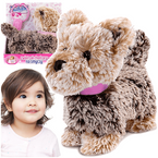 INTERAKTYWNY PIESEK CHODZĄCY NA SMYCZY SZCZEKA RUSZA OGONKIEM BRĄZOWY