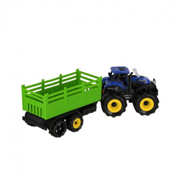 TRAKTOR Z PRZYCZEPĄ Z NAPĘDEM CIĄGNIK FARMA RANCZO DŹWIĘK ŚWIATŁA NIEBIESKI
