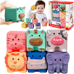 KLOCKI SENSORYCZNE ZWIERZĄTKA SMILY PLAY EDUKACYJNE GUMOWE TRENING RĄCZKI
