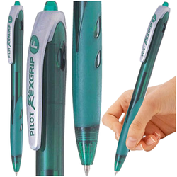 DŁUGOPIS OLEJOWY Z ZATYCZKĄ ZIELONY REXGRIP BIUROWY SZKOLNY PILOT - 3 szt.