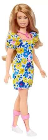 LALKA BARBIE FASHION Z ZESPOŁEM DOWNA SUKIENKA W KWIATKI BLOND WŁOSY 30 cm