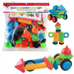 KLOCKI KONSTRUKCYJNE MAŁYCH GENIUSZY PUZZLE JEŻYKI SZCZOTKI 46 EL. ASKATO