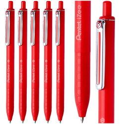 DŁUGOPIS AUTOMATYCZNY ERGONOMICZNY 0,7 mm CZERWONY PENTEL IZEE - 5 szt.