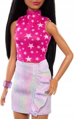 LALKA BARBIE FASHION RÓŻOWA STYL ROCKOWY DŁUGIE CIEMNE WŁOSY 30 cm