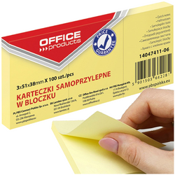 BLOCZEK KARTECZKI SAMOPRZYLEPNE OFFICE PRODUCTS ŻÓŁTY 38x51mm - 2 op.